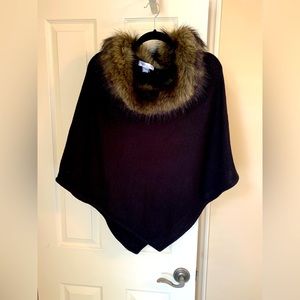 White House Black Market Black Fur-Lined Poncho
